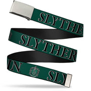 Chrome Buckle Web Belt - Harry Potter SLYTHERIN & Crest Green/Black Webbing Web Belts Harry Potter