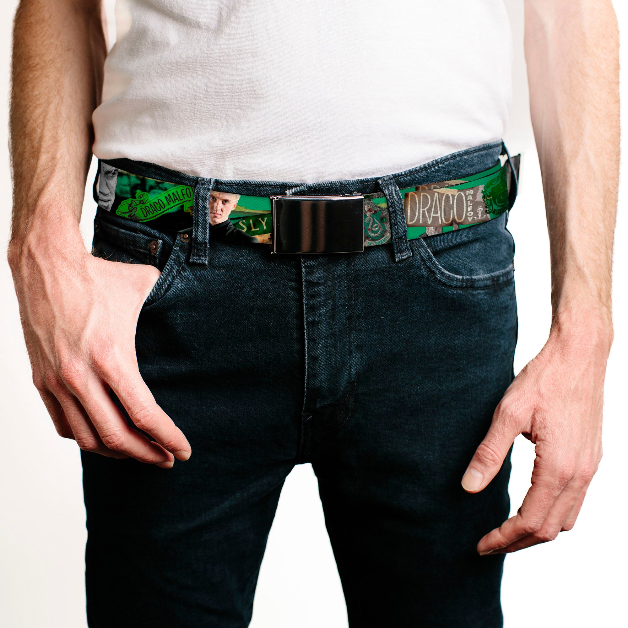 Chrome Buckle Web Belt - Draco Malfo Poses DRACO MALFO SLYTHERIN Webbing Web Belts Harry Potter