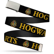 Chrome Buckle Web Belt - Harry Potter HOGWARTS & Crest Black/Gold Webbing Web Belts Harry Potter