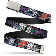 Chrome Buckle Web Belt - The Joker Pose/Cards/HAHAHAHA Black/Gray Webbing Web Belts DC Comics   