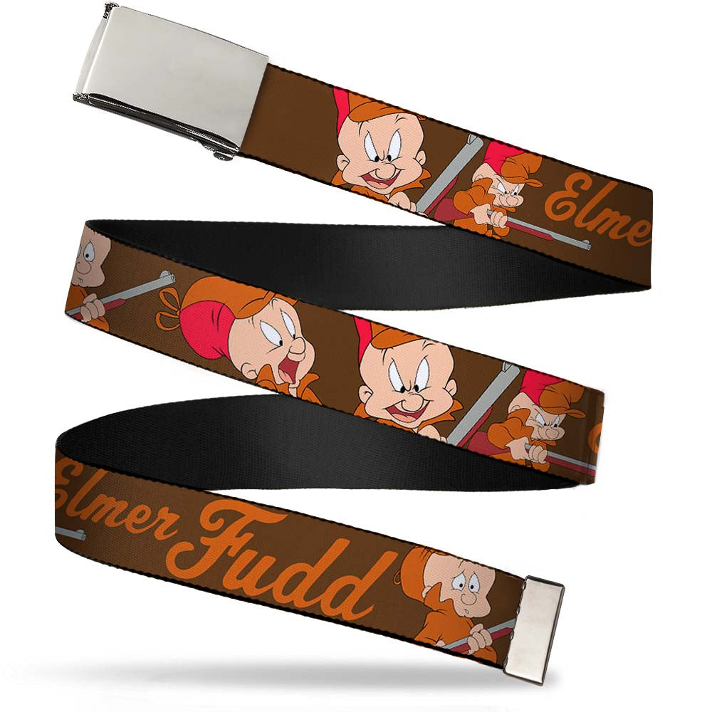 Chrome Buckle Web Belt - ELMER FUDD w/Poses Browns Webbing Web Belts Looney Tunes   