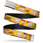 Chrome Buckle Web Belt - Elmer Fudd Expressions Yellow Webbing Web Belts Looney Tunes   