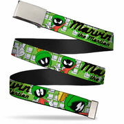 Chrome Buckle Web Belt - MARVIN THE MARTIAN w/Poses White/Green Webbing Web Belts Looney Tunes   