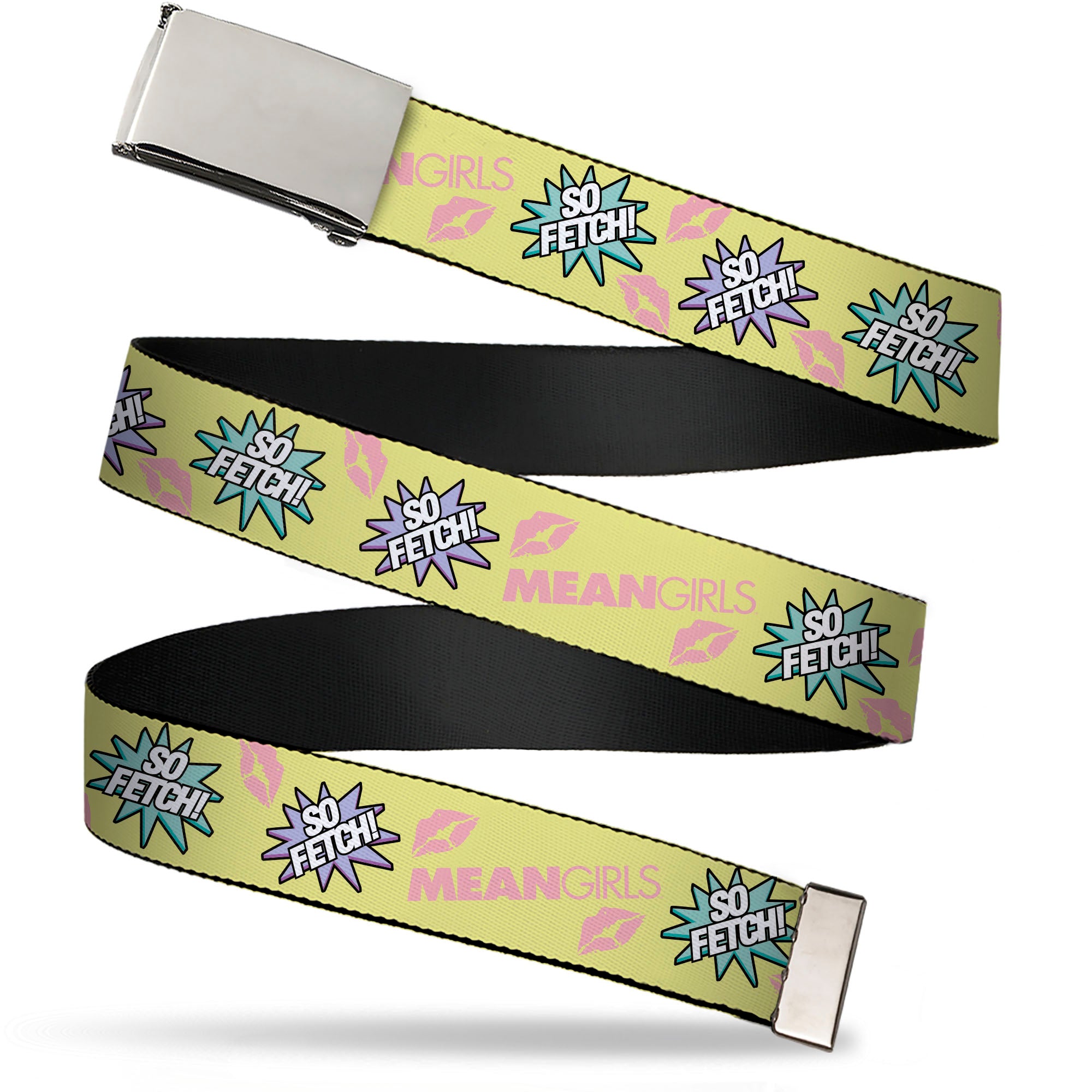 Web Belt Blank Chrome Buckle - MEAN GIRLS Title Logo SO FETCH! Quote Collage Yellow/Pink/Blue Webbing Web Belts Mean Girls