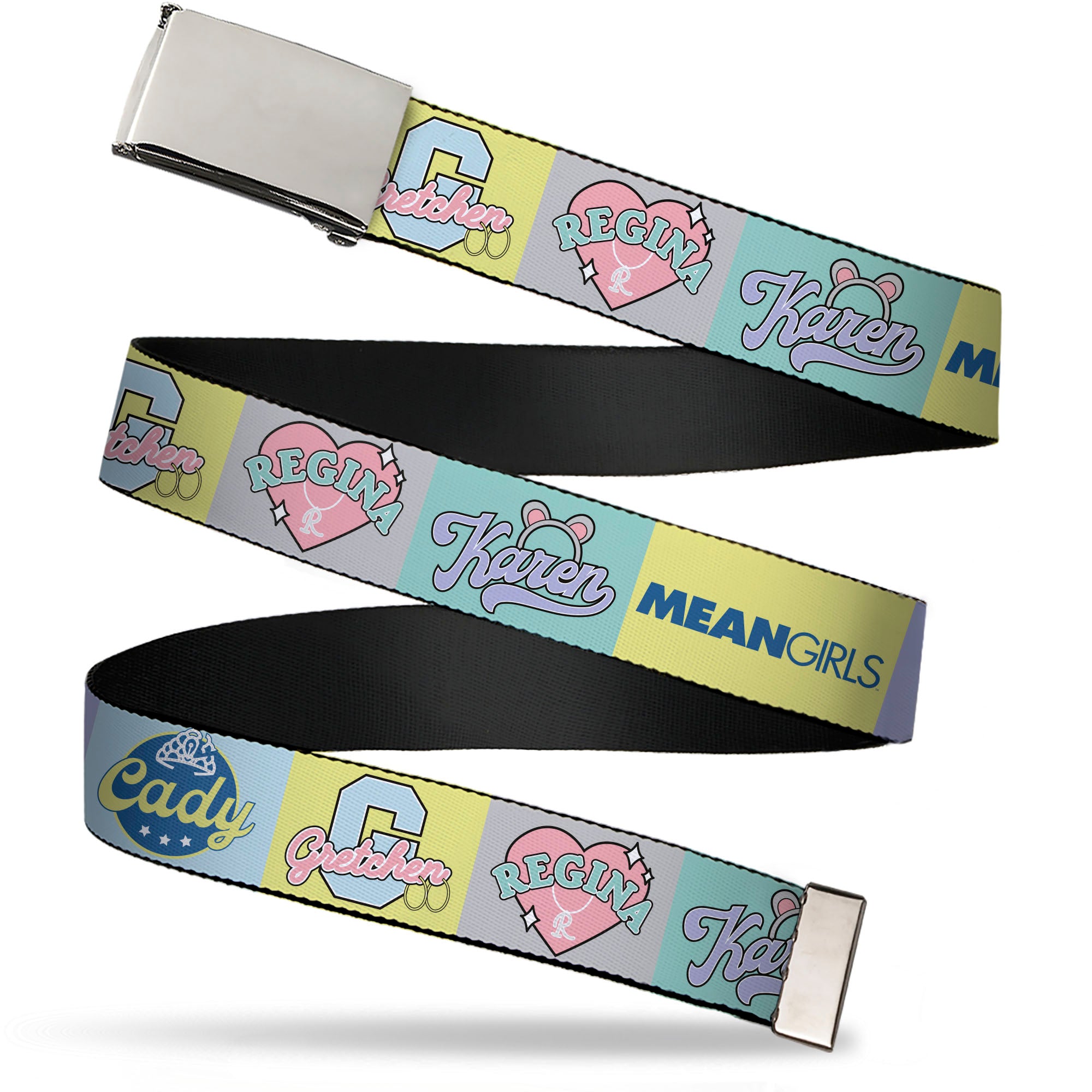 Web Belt Blank Chrome Buckle - Mean Girls the Plastics Icon Blocks Multi Pastel Webbing Web Belts Mean Girls