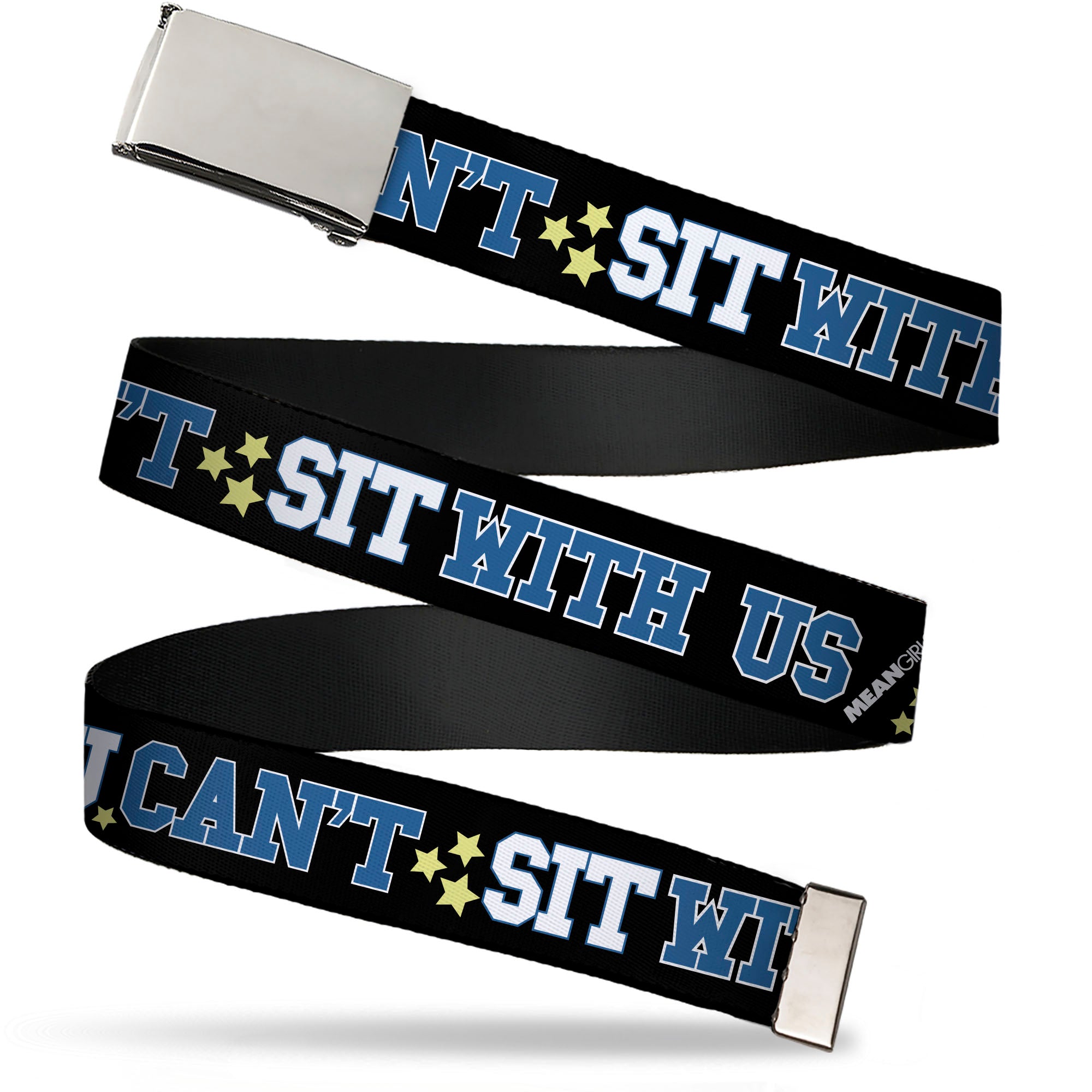 Web Belt Blank Chrome Buckle - Mean Girls YOU CAN'T SIT WITH US Varsity Blues/White/Yellow Webbing Web Belts Mean Girls