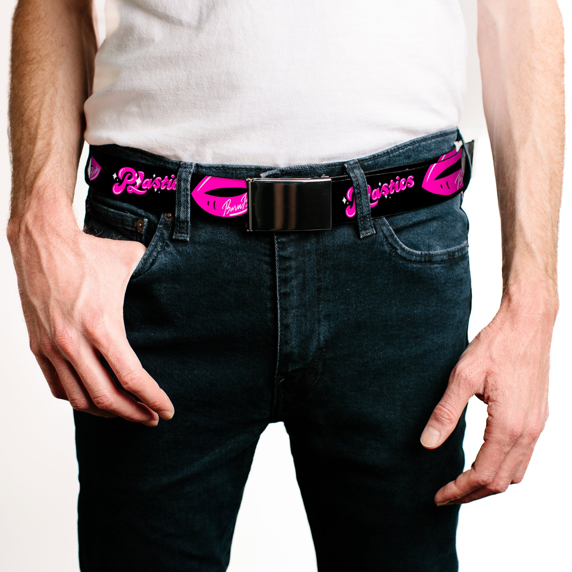 Web Belt Blank Chrome Buckle - Mean Girls PLASTICS Kisses Black/Pink Webbing Web Belts Mean Girls