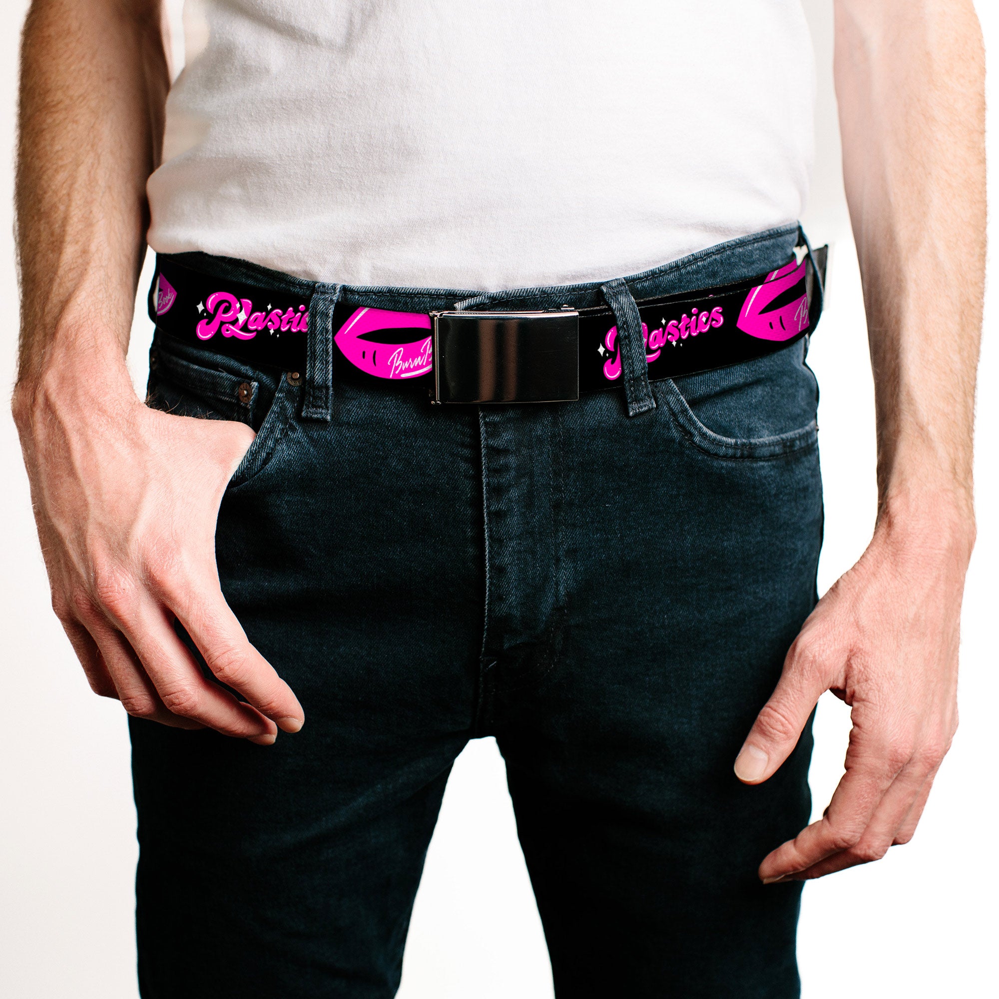 Web Belt Blank Chrome Buckle - Mean Girls PLASTICS Kisses Black/Pink Webbing Web Belts Mean Girls