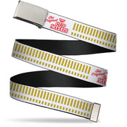 Chrome Buckle Web Belt - THE ORIGINAL CUP NOODLES Caterpillar Striping White/Red/Gold Webbing Web Belts Nissin