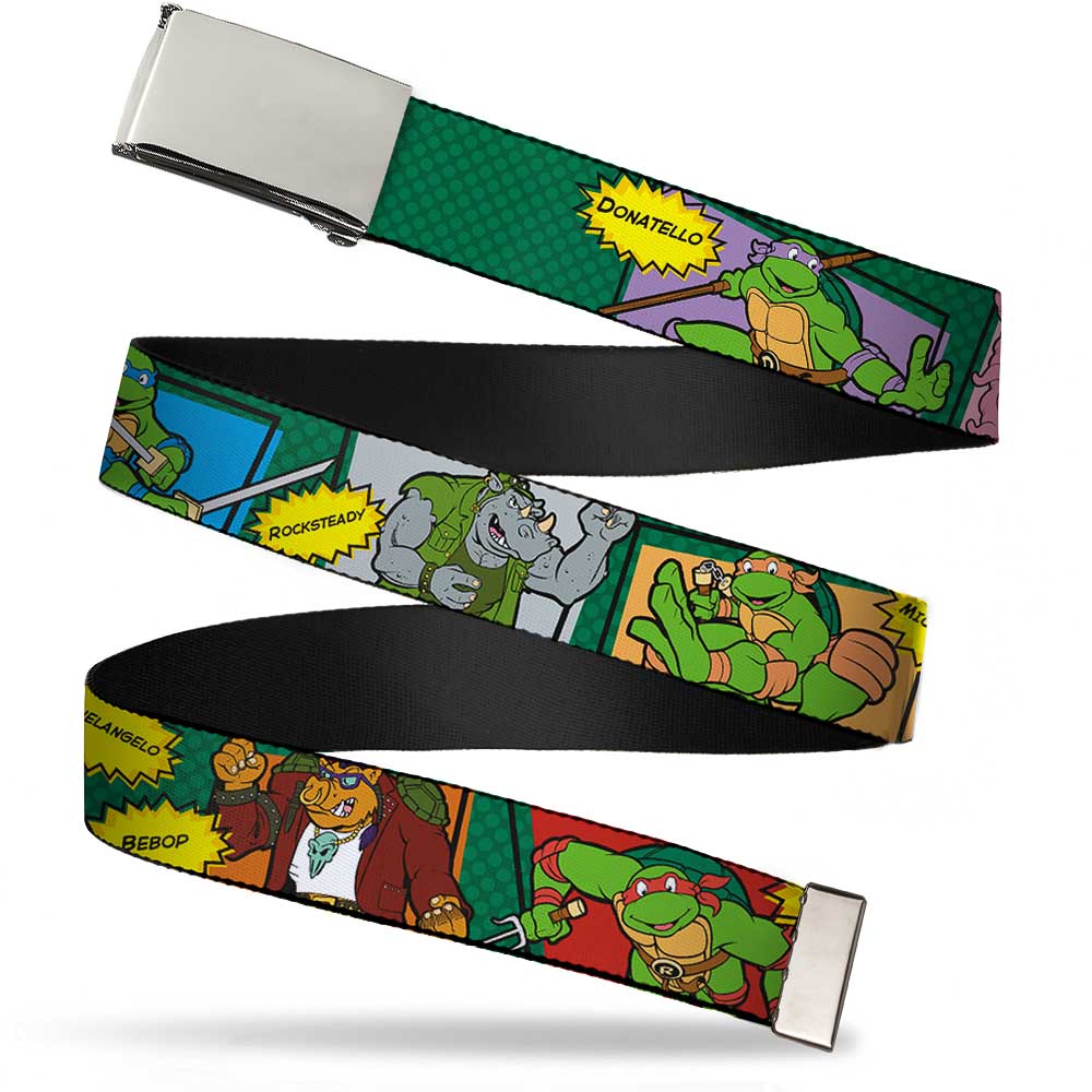 Chrome Buckle Web Belt - Classic TEENAGE MUTANT NINJA TURTLES Character Comic Scenes Webbing Web Belts Teenage Mutant Ninja Turtles