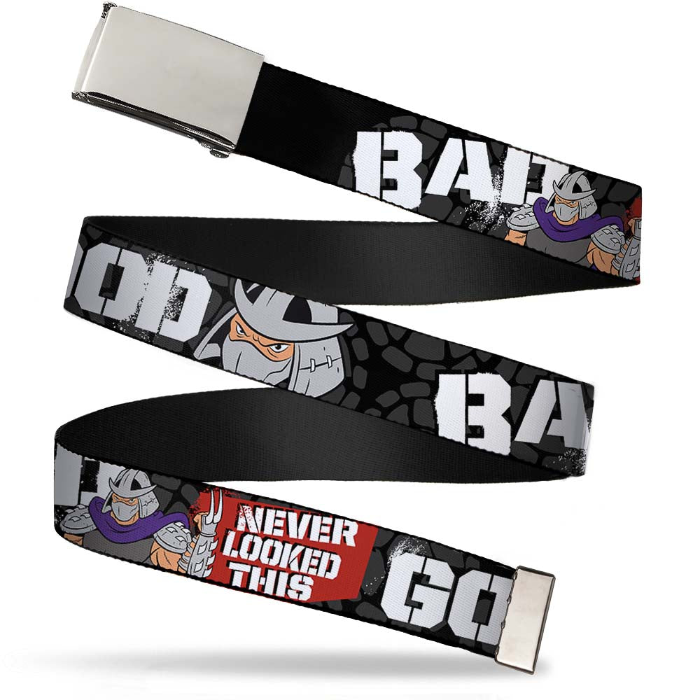 Chrome Buckle Web Belt - Shredder Poses BAD NEVER LOOKED THIS GOOD Webbing Web Belts Teenage Mutant Ninja Turtles