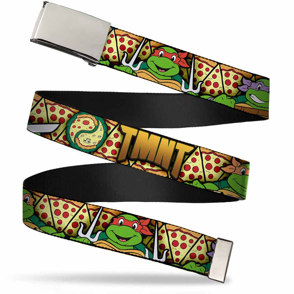Chrome Buckle Web Belt - Classic Teenage Mutant Ninja Turtles Turtle Poses/Pizza Slices Webbing Web Belts Nickelodeon   