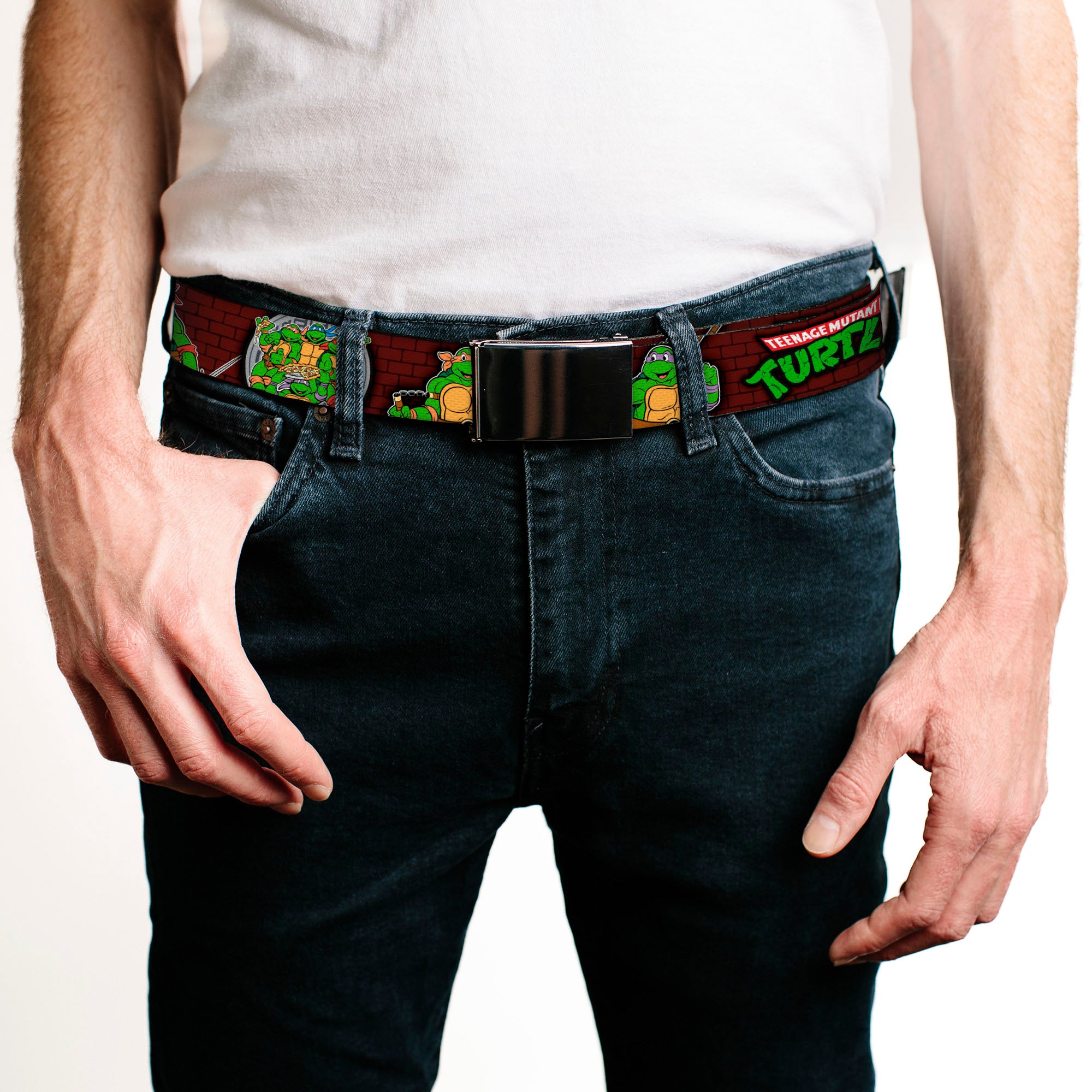 Chrome Buckle Web Belt - Classic TEENAGE MUTANT NINJA TURTLES Battle Poses/Group Pose7 Webbing Web Belts Nickelodeon   