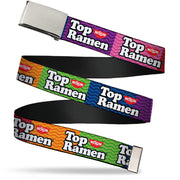 Chrome Buckle Web Belt - TOP RAMEN Noodle Wave Blocks Multi Color/Black/White Webbing Web Belts Nissin