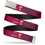 Web Belt Clamp Buckle - Peanuts Gang AMERICAN SUMMER Poses Red/Blue/White Webbing Web Belts Peanuts