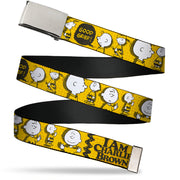 Web Belt Clamp Buckle - Peanuts I AM CHARLIE BROWN Poses and Zig Zag Stripe Yellows/Black Webbing Web Belts Peanuts