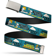 Web Belt Clamp Buckle - Peanuts Gang DANCE MUSIC Poses and Quotes Blue/Multi Color Webbing Web Belts Peanuts