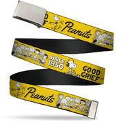 Web Belt Clamp Buckle - PEANUTS Gang SINCE 1950 GOOD GRIEF Group Pose Yellow/Black Webbing Web Belts Peanuts
