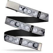 Web Belt Clamp Buckle - Peanuts Gang Expressions Gray/Black/White Webbing Web Belts Peanuts