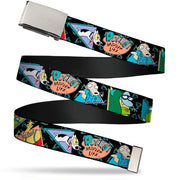 Chrome Buckle Web Belt - ROCKO'S MODERN LIFE Character Portraits/Triangles Black/Blue Webbing Web Belts Ren and Stimpy