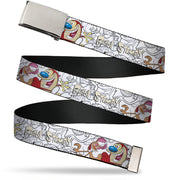 Web Belt Blank Chrome Buckle - REN AND STIMPY Smiling Pose and Outline Poses White/Black Webbing Web Belts Ren and Stimpy
