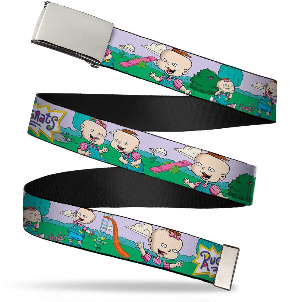 Chrome Buckle Web Belt - RUGRATS Lil & Phil Outdoor Poses Webbing Web Belts Rugrats