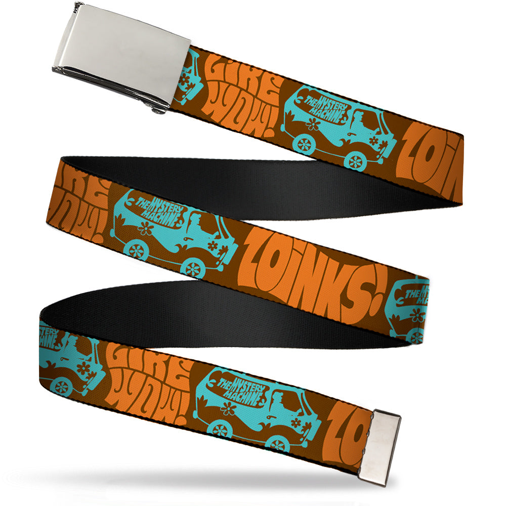 Web Belt Blank Chrome Buckle - ZOINKS!/LIKE WOW!/The Mystery Machine Brown/Baby Blue Webbing Web Belts Scooby Doo