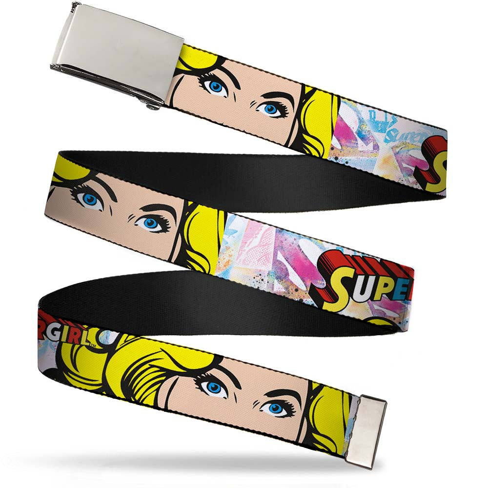 Chrome Buckle Web Belt - SUPERGIRL w/Face CLOSE-UP Webbing Web Belts DC Comics   
