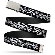 Web Belt Blank Chrome Buckle - Superman Shield Splatter Black/White Webbing Web Belts DC Comics   