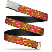 Chrome Buckle Web Belt - Super Shield Stacked Yellow/Red Webbing Web Belts DC Comics   
