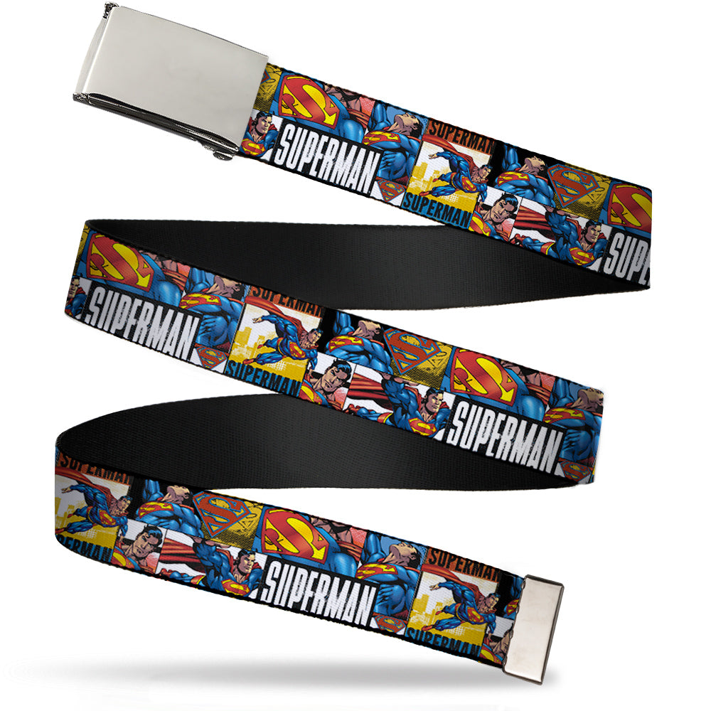 Chrome Buckle Web Belt - SUPERMAN Action Blocks White Webbing Web Belts DC Comics   