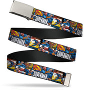 Chrome Buckle Web Belt - SUPERMAN Action Blocks White Webbing Web Belts DC Comics   
