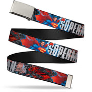 Chrome Buckle Web Belt - New 52 SUPERMAN Poses/Shield/Comic Scenes Stacked Webbing Web Belts DC Comics   