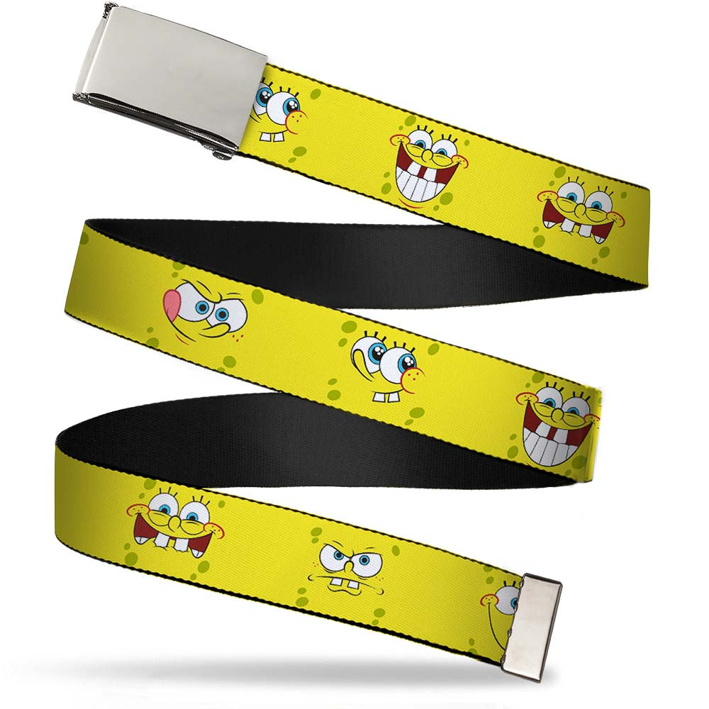 Chrome Buckle Web Belt - SpongeBob Expressions Yellow Webbing Web Belts SpongeBob SquarePants