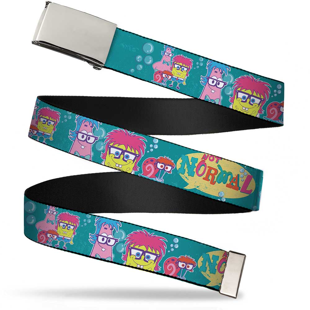 Chrome Buckle Web Belt - Patrick, SpongeBob & Gary NOT NORMAL Aqua Webbing Web Belts SpongeBob SquarePants