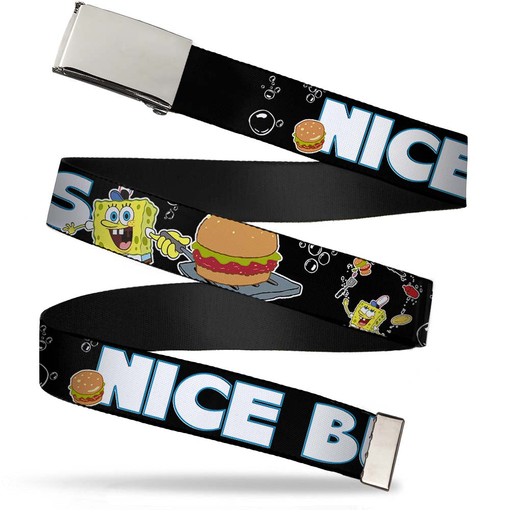 Chrome Buckle Web Belt - SpongeBob & Krabby Patty NICE BUNS Webbing Web Belts SpongeBob SquarePants