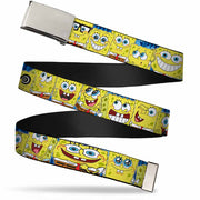 Chrome Buckle Web Belt - SpongeBob Expressions Stripe Blue Webbing Web Belts SpongeBob SquarePants