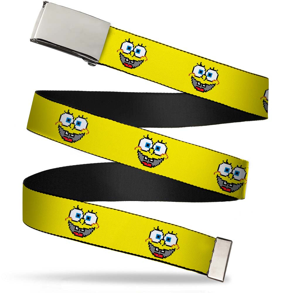 Web Belt Blank Chrome Buckle - SpongeBob 8-Bit Smile Yellow Webbing Web Belts SpongeBob SquarePants