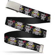 Chrome Buckle Web Belt - Los Novios Black/Gray/White/Multi Color Webbing Web Belts Thaneeya McArdle   