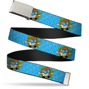 Web Belt Blank Chrome Buckle - Dexter's Lab Dexter Arms Up Pose and Text Blues Webbing Web Belts Dexter's Laboratory