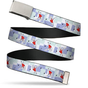 Web Belt Blank Chrome Buckle - Johnny Bravo Hands Up Pose and Stars White/Grays/Blues Webbing Web Belts Johnny Bravo