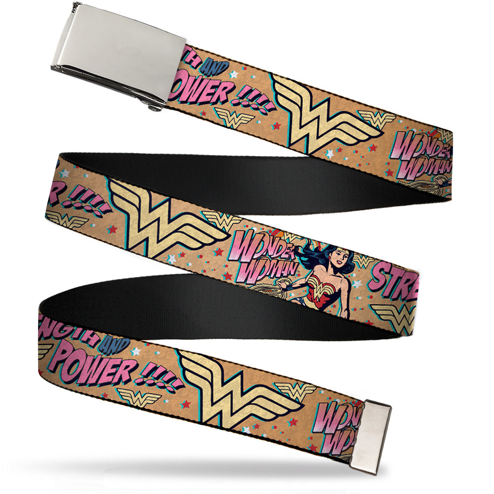 Chrome Buckle Web Belt - Wonder Woman Strength & Power Webbing Web Belts DC Comics   