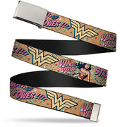 Chrome Buckle Web Belt - Wonder Woman Strength & Power Webbing Web Belts DC Comics   