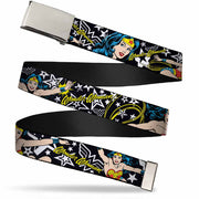 Chrome Buckle Web Belt - Wonder Woman/Stars Black/White Webbing Web Belts DC Comics   