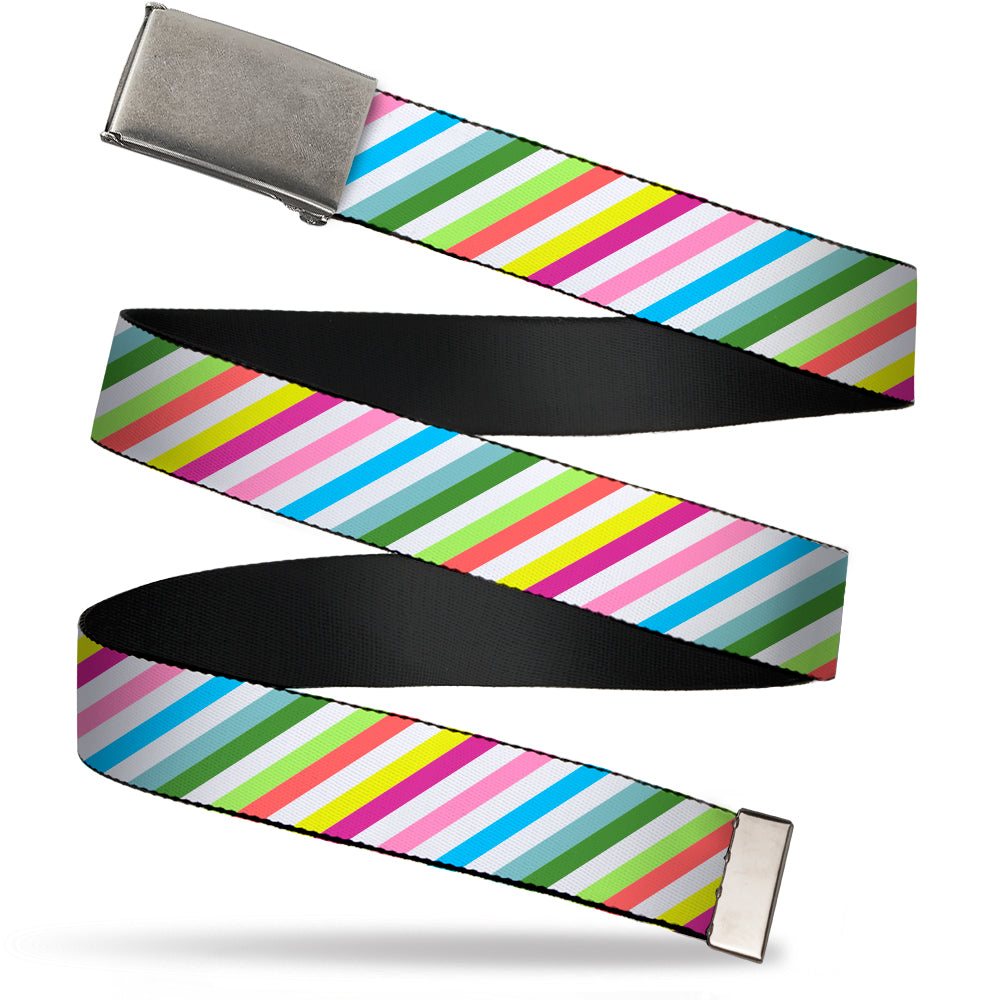 Web Belt Blank Matte Buckle - Diagonal Stripes White/Multi Color Webbing Web Belts Buckle-Down   