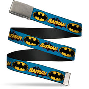 Web Belt Blank Black Buckle - Vintage Batman Logo & Bat Signal Blue Webbing Web Belts DC Comics