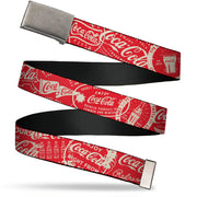 Web Belt Clamp Buckle - Vintage Coca-Cola Coke Icons and Ad Logos Red/White Webbing Web Belts Coca-Cola