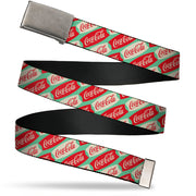 Web Belt Clamp Buckle - Coca-Cola Script Marquee Logo Green/Red/White Webbing Web Belts Coca-Cola
