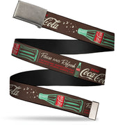 Web Belt Blank Matte Buckle - Coca-Cola PAUSE AND REFRESH Typography and Bottle Brown/Red/White Webbing Web Belts Coca-Cola