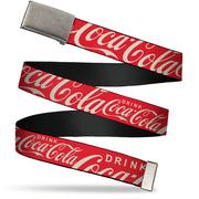 Web Belt Clamp Buckle - DRINK COCA-COLA Typograpy Logo Scattered Red/White Webbing Web Belts Coca-Cola